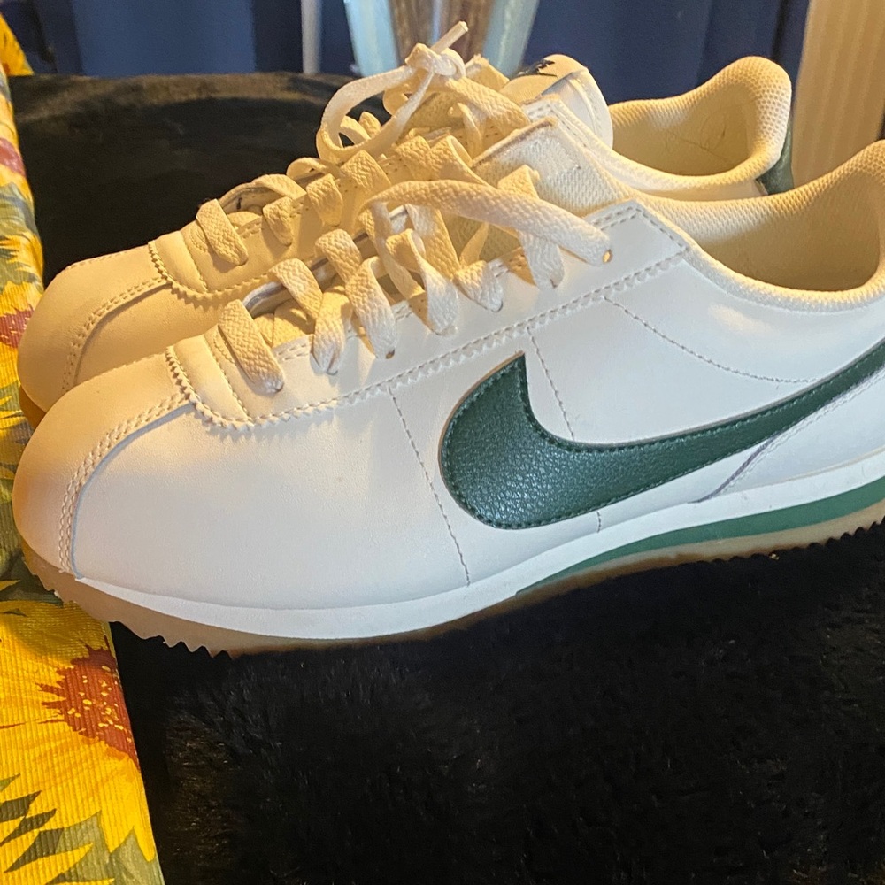 Nike Classic White and Green Cortez Sneakers